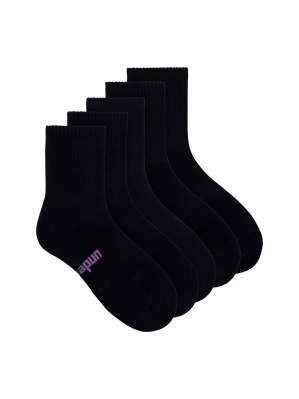 Women's Black Mid Crew Socks - 5 Pack