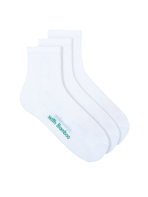 womens white organic bamboo sport anklet socks - 3 pack | Underworks