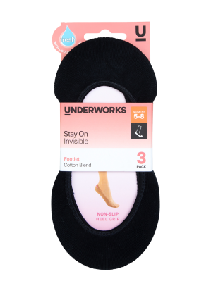 womens black invisible footlets 3 Pack - underworks