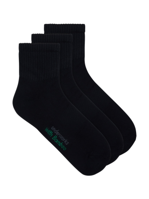 mens black organic bamboo sport quarter crew - 3 pack | Underworks