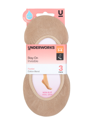 Women's Tan Invisible Footlets - 3 Pack