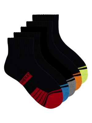 Kids Cushioned Sport Quarter Crew Socks 5 Pack