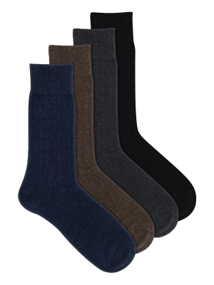 Men's Rib Cotton Crew Socks Assorted 4 Pack
