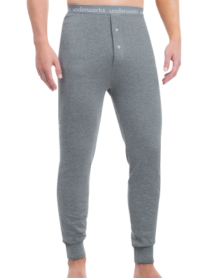 mens grey cotton interlock long john thermal - underworks